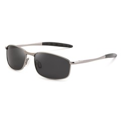 FEISEDY Trendy Polarized Sunglasses For Men Rectangle 58mm, Gun Ash/Grey