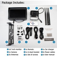 1080P Wireless RV Backup Camera 7″ DVR Quad Split Monitor for Truck Trailer Van