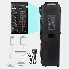 Portable Bluetooth Speaker Dual 10″ Woofers & Tweeter w/ Disco Light Mic Remote