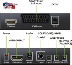 Scart/ Hdmi to Hdmi Video Converter Box 1080P Scaler 3.5Mm & Coaxial Audio Out