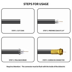F Type Connector Kit for Coaxial Cable Extension/Repair, 8 Pcs RG6 P