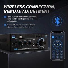 Bluetooth 5.0 Stereo Amplifier Home Audio Max 300Wx2 Power Stereo Receiver AK45