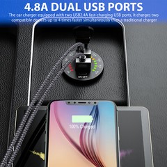 Dual USB Car Fast Charger Outlet, Cigarette Lighter Socket, Power Adapter Outlet