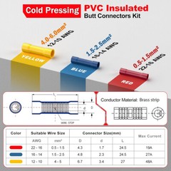 500PCS Butt Splice Connectors Insulated Electrical Straight Wire Crimp Terminals