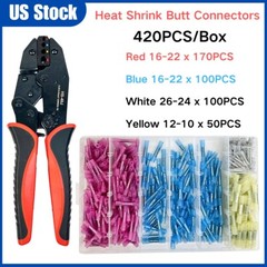 420Pcs Heat Shrink Wire Connectors Waterproof Butt Seal Terminals Crimper Pliers