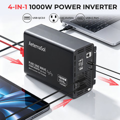 1000W LCD Pure Sine Wave Power Inverters DC 12V To AC 110V 120V Solar Converter