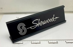 Sherwood Stereo Component Desk Sign – Custom Silver Aluminum, Double Sided
