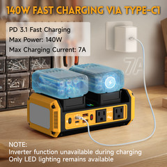 Pure Sine Wave 350W Power Inverter For DeWalt20VBattery 120V AC 140W Fast Charge