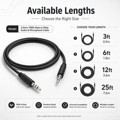 3.5mm TRRS Male to Male Audio & Microphone Cable – 3ft / 6ft / 12ft / 25ft