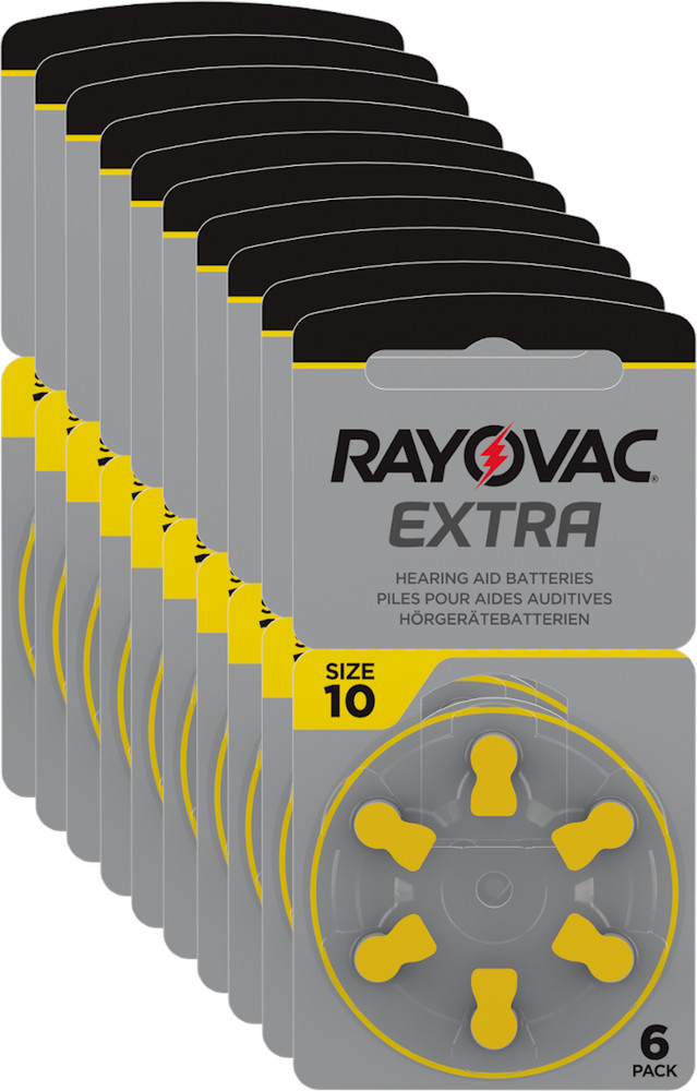 60 x Rayovac Hearing Aid Batteries 10 Extra Advanced 1.45V 105mAh 10AU-6XEMF