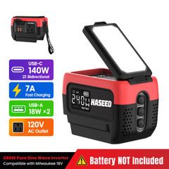 240W Pure Sine Wave Inverter For Milwaukee 18V Battery,Portable Power Station