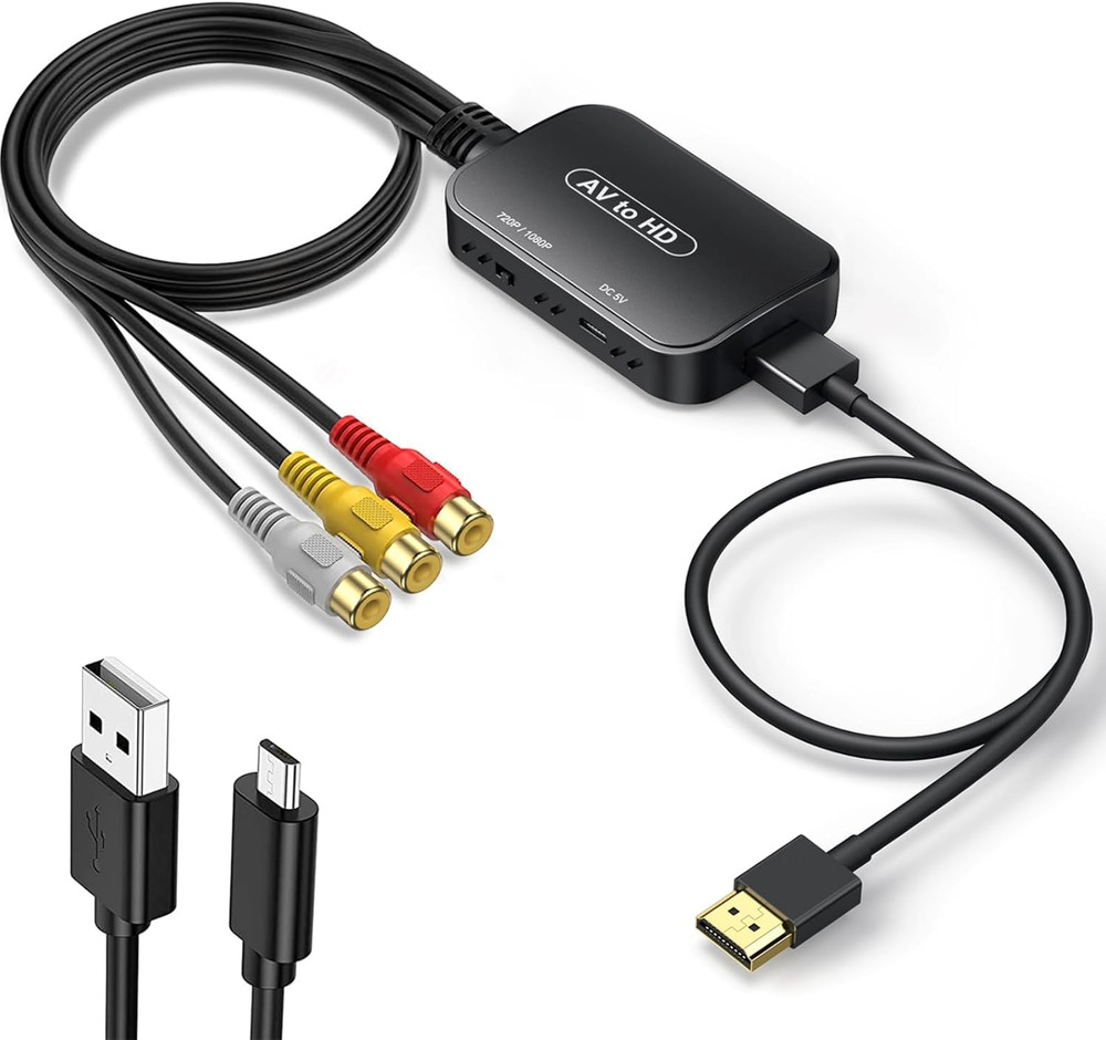 RCA to HDMI Converter 1080P AV Adapter with HDMI RCA USB Cable for VHS DVD