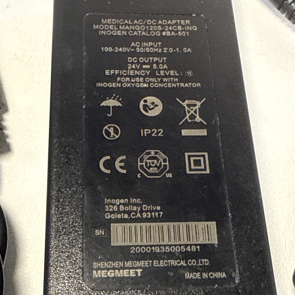 OEM INOGEN Medical AC/DC Adapter MANGO120S-24CB-ING Oxygen Concentrator BA-501