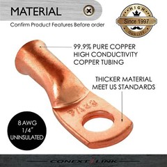 25pcs 8 GA AWG 1/4″ Copper Wire Ring Terminal Crimp Battery Welding Cable Lug
