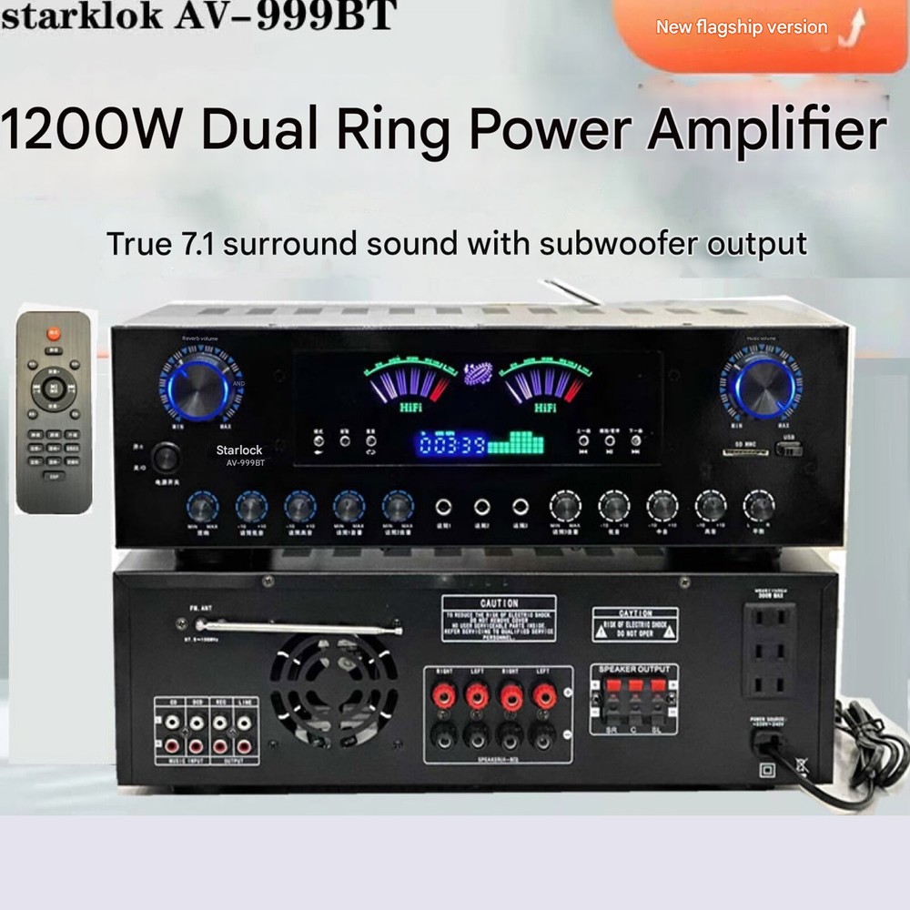 AV-999BT 220V 7Channel Bluetooth Amplifier Hifi Stereo Karaoke Audio Amplifier