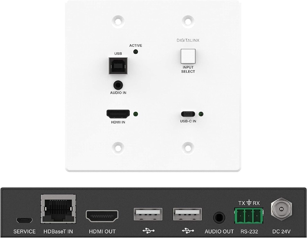 DigitaLinx HDMI & USB-C HDBaseT Wall Plate Extension Set Pass-Through Audio USB