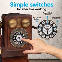 Pyle Vintage Corded Phone Retro Design Landline Telephone Tone/Pulse Switch