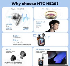HTC NE20 Bluetooth 6.0 In-Ear Earbuds Adaptive ANC Active EQ White IPX5