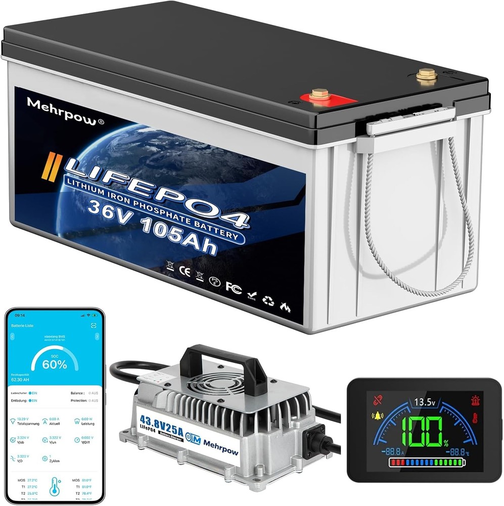 105Ah 36V lithium golf cart Battery 200A Bluetooth BMS 25A Charger for Golf Cart