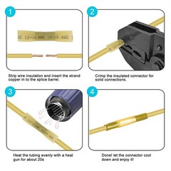200-500X Yellow Heat Shrink Butt Wire Connectors Crimp Terminals AWG 12-10 Gauge
