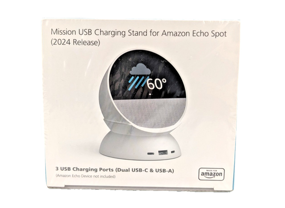 Mission Charging Stand White for Amazon Echo Spot 2024, 3 USB Ports, SEALED NEW