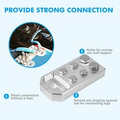 Pair Car Audio 6 Spot Flat Battery Terminals Bolt Use Only Positive Negative + –