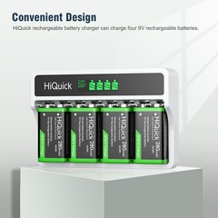 HiQuick 4pcs 9V Rechargeable Batteries w/ LCD Charger for 9V NiMH NiCD Li-ion