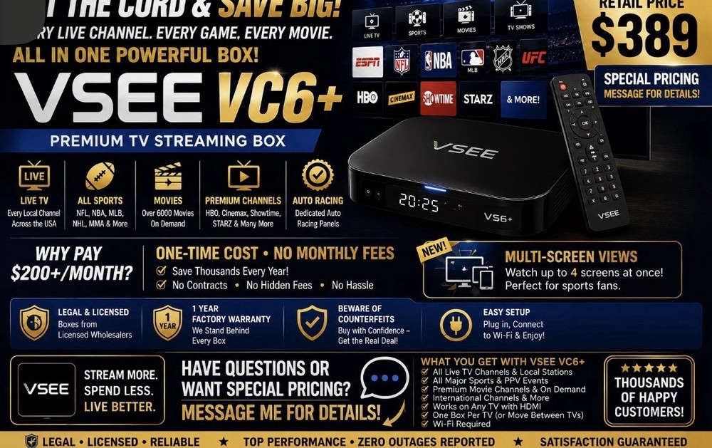 VSEE VC6+ Android TV Streaming Box 64GB Wi-Fi HDMI Quad Core Black