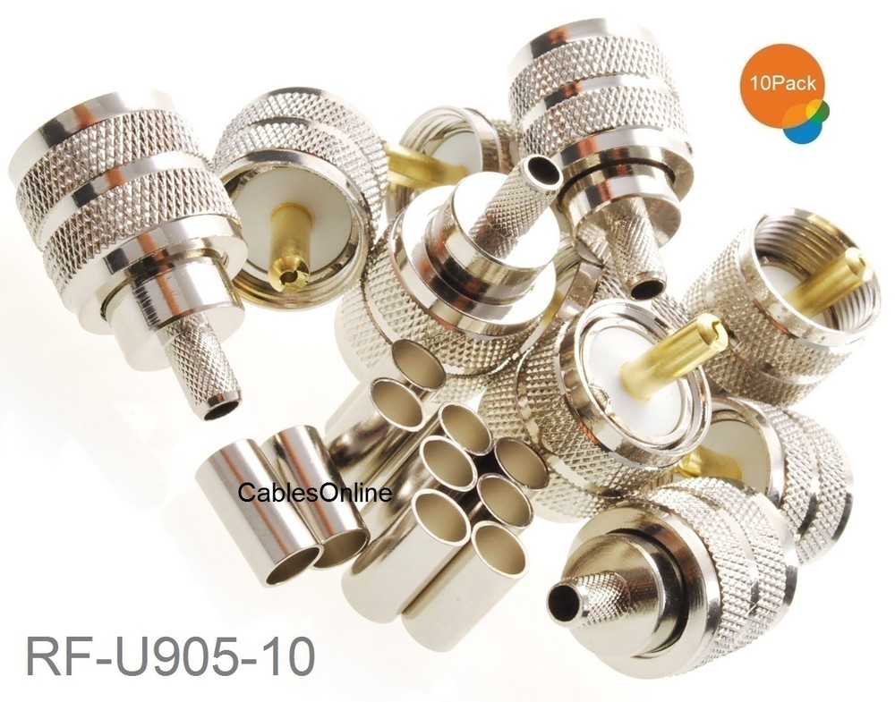 10-Pack UHF PL259 Male Crimp On Connector for RG58 RG142 LMR195 LMR200 Cable
