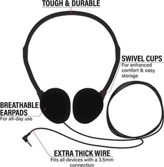Bulk Classroom Headphones 50 Pack On-Ear Wired School Headsets with Foam Ear