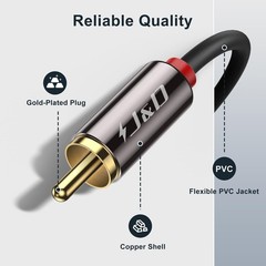 3ft Gold-Plated RCA Male to Male Audio Cable – Tangle-Free Stereo Performance