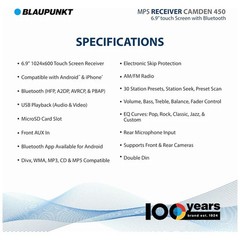 Blaupunkt CAMDEN 450 7” Touchscreen Double DIN Bluetooth AM/FM Receiver