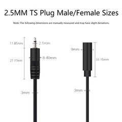 1 PCS 0.25M/0.8FT 2.5mm Male To Bare Wire 2 Pole Mono Extension Cable