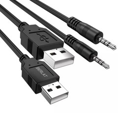BERLAT 3.5mm Male AUX Audio Jack to USB 2.0 Male Charge Cable Adapter Cord 2pk
