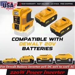 2 Pack 5.0AH Lithium Ion For DeWalt DCB205 20V Max Battery + 220W Power Inverter