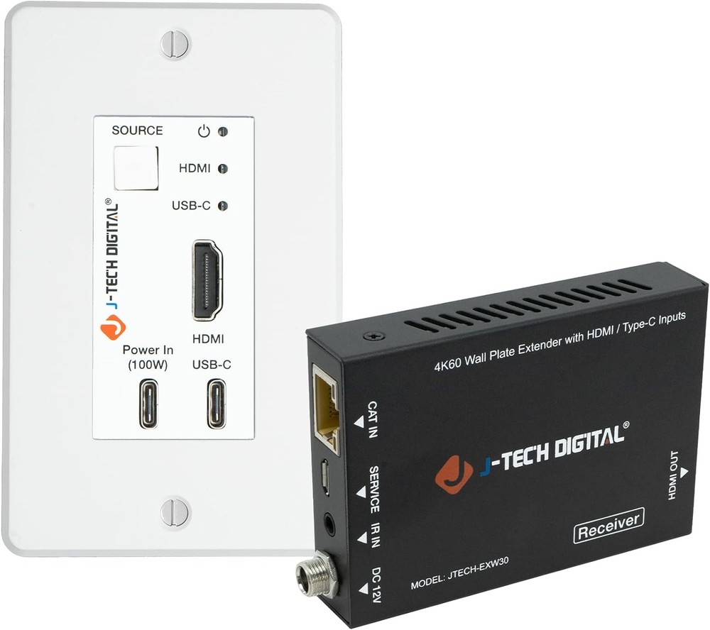 J-Tech Digital 4K HDMI & USB C Extender Over Single Cat5 5e 6 7 Cable, Up to…