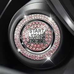 2PCS Rhinestone Push Start Button Cover Bling Car Accessories for Women, Pink