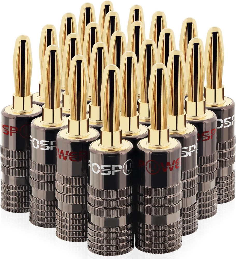 Fospower Banana Plugs 12 Pairs / 24 Pcs, Closed Screw 24K Gold Plated Speaker Pl