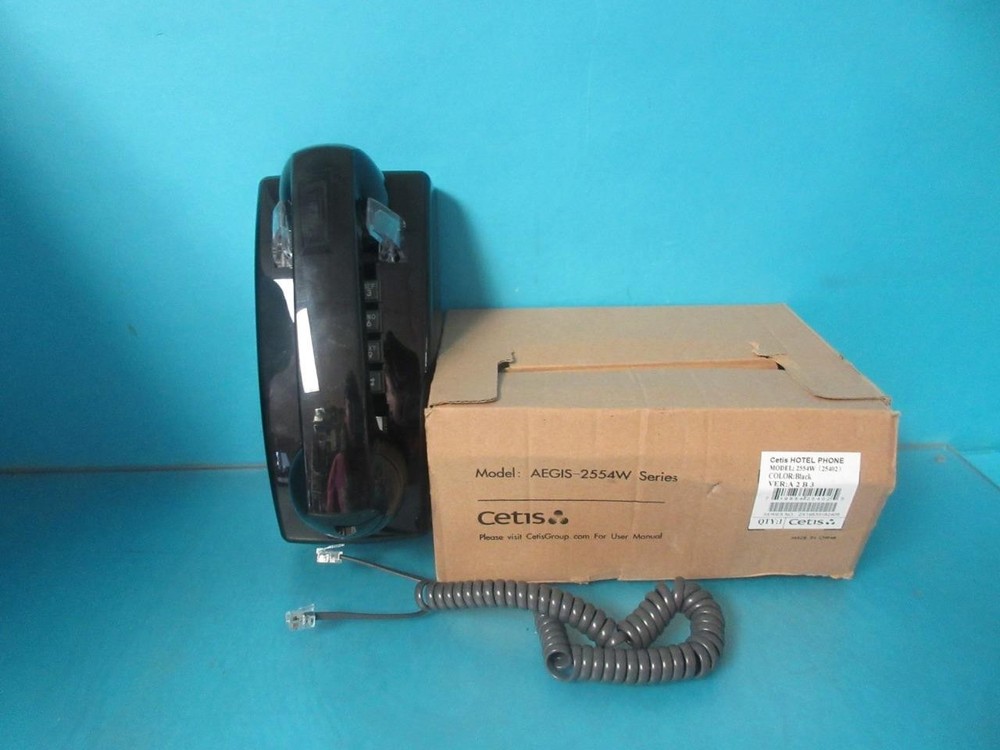 NEW BLACK CETIS PUSH-BUTTON WALL TELEPHONE PHONE HAC AEGIS 2554W WITH GRAY CORD