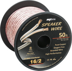 50 Ft. Spool High Performance 16 Gauge Speaker Wire, Oxygen Free Pure Copper – U