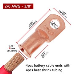 4pcs 2/0 AWG-3/8 Battery Lugs,Heavy Duty Wire Lugs,Ring Terminals,Battery Cab…