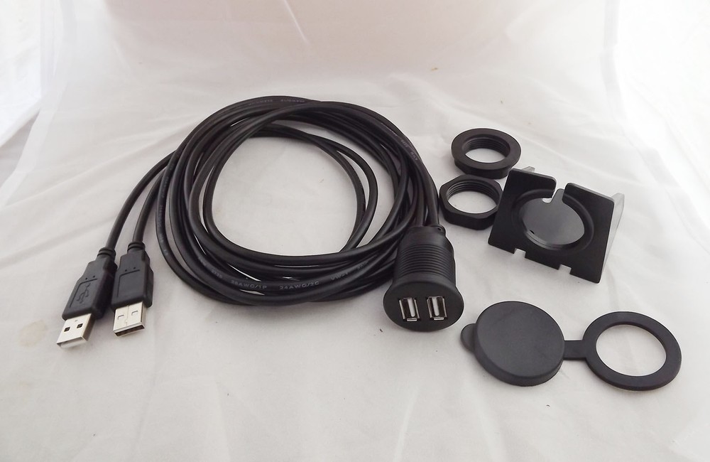 1x Car Dashboard Flush Mount Dual USB 2.0 A Male To 2x Female Extension Cable 2m