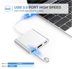 USB C to HDMI Adapter-4K HDMI Ports Multiport AV Converter PD-IN USB-C USB 3.0 &