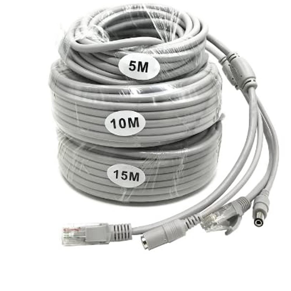 priaolker 10M/33FT Ethernet CCTV Cable, Cat 5 RJ45 + 2.1×5.5mm 10m/33ft, gray