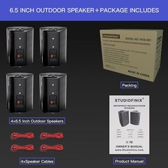 4 Pack 6.5″ Outdoor Patio Speakers 800W Wired Waterproof Wall Mount Passive Bass