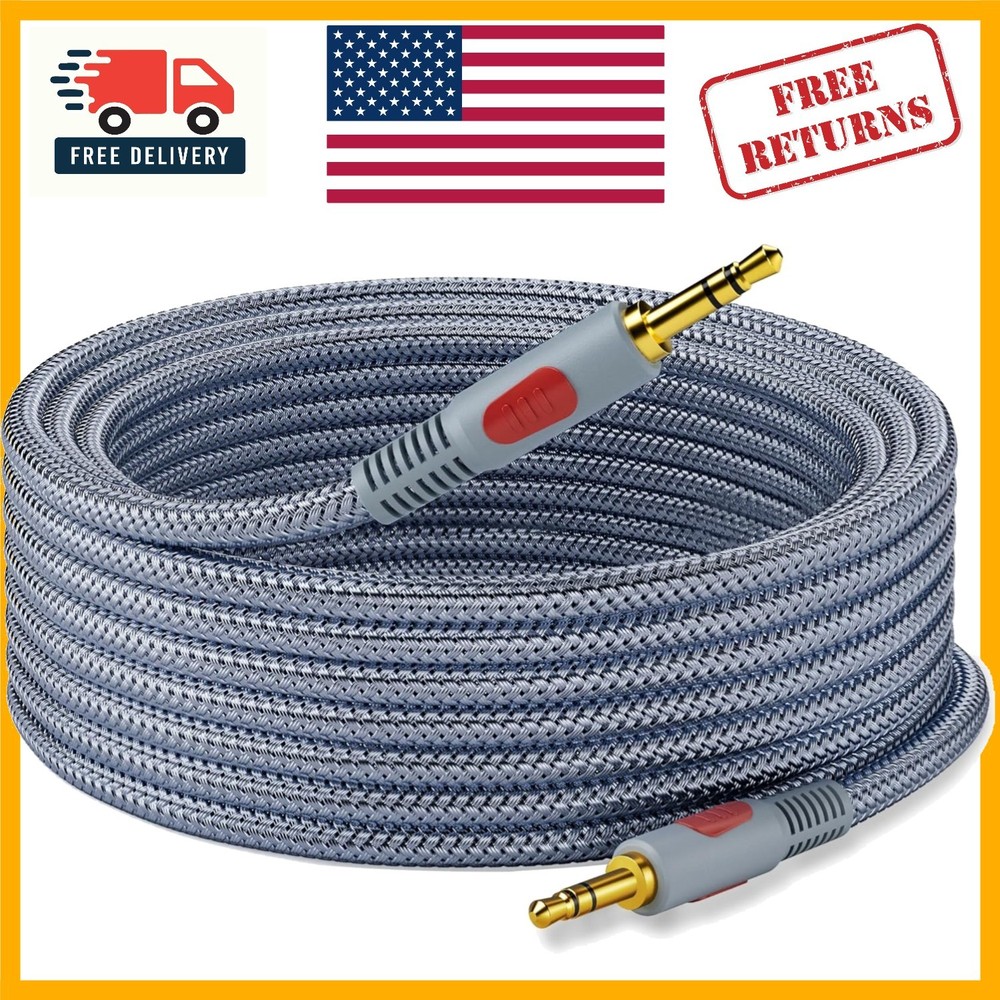 Heavy-Duty 25 Ft 3.5mm AUX Cable with Gold-Plated Connectors for Hi-Fi Sound