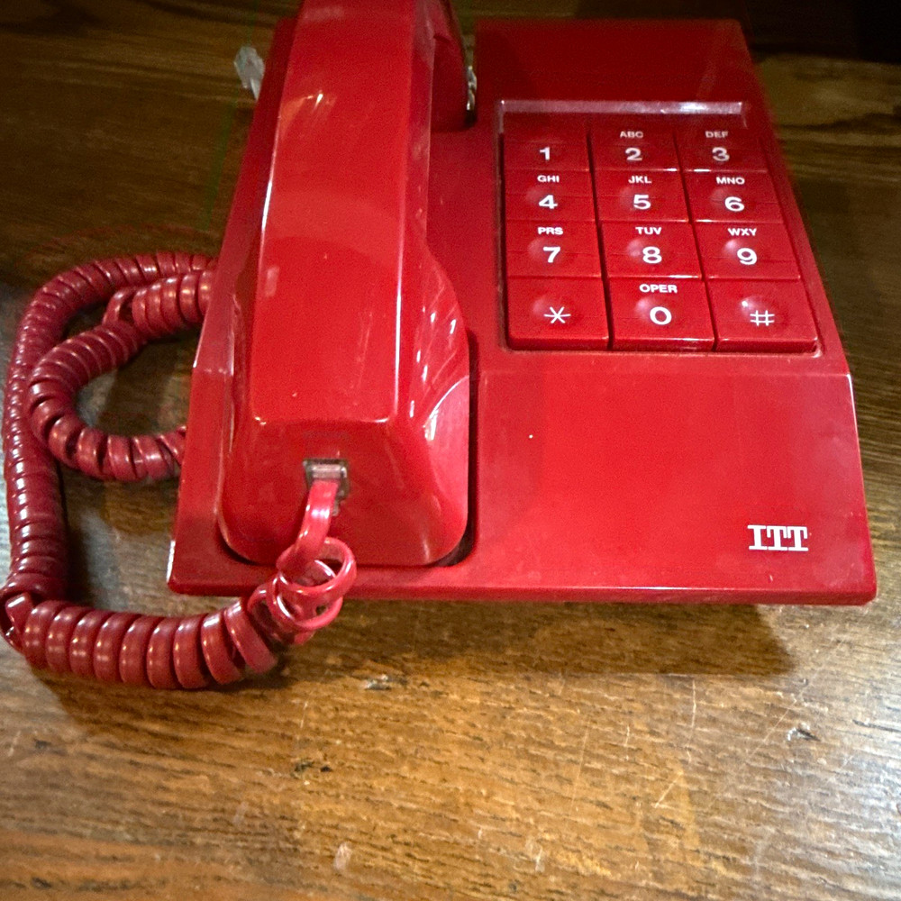 ITT Vintage/Retro Red Corded Push-Button Desk Telephone w/ Handset, 1-Line