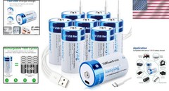 High-Drain 8 Pack Rechargeable D Batteries – 7500mWh Power with Safety Features