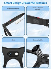 AI Bluetooth Smart Glasses with Interchangeable Lenses HD Camera for iOS Android