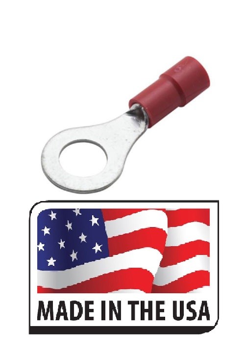 100 pcs RED RING TERMINALS 22-18 AWG WIRE CONNECTORS #10 STUD EYELET MADE in USA